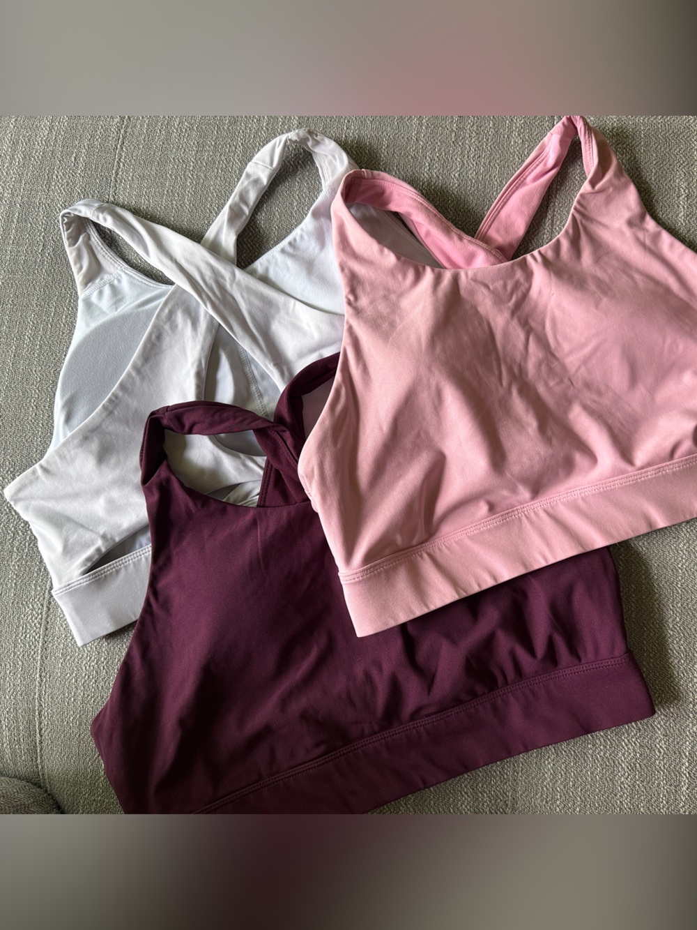 3-Pack Racerback Sports Bras Ella in Blush, Plum & White